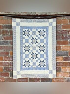 Vintage Ohio Star Lap Child Quilt 43” x 58” Blue